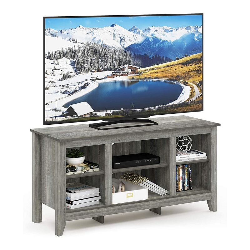 Furinno Jensen Sturdy Wooden Rectangle TV Stand with Open Storage Shelves for Bedroom, Living Room, or Playroom Organization, Oak Gray