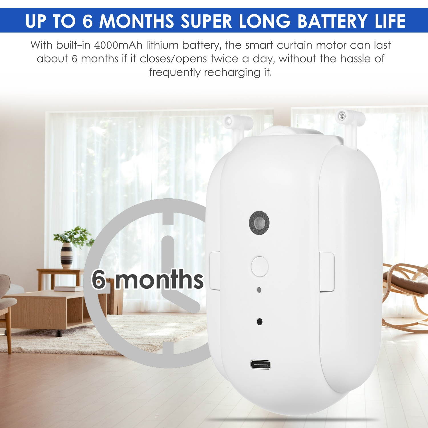 BT Automatic Curtain Opener Closer Robot Wireless Smart Curtain Motor Timer Voice Control Smart Home Automation Device for Curtain Track Rod Replacement for Amazon Alexa Google Assistant