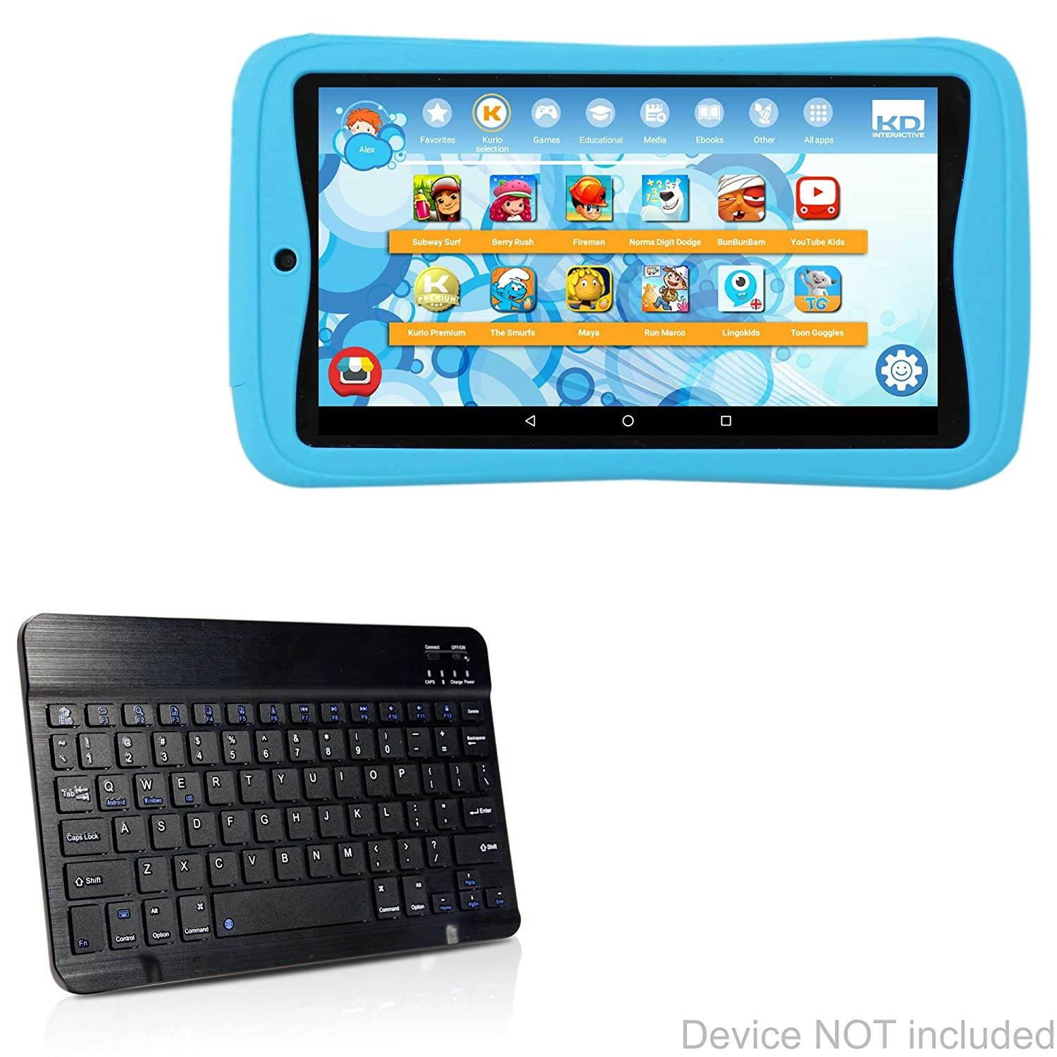 Kurio Next Keyboard, BoxWave [SlimKeys Bluetooth Keyboard] Portable Keyboard with Integrated Commands for Kurio Next - Jet Black