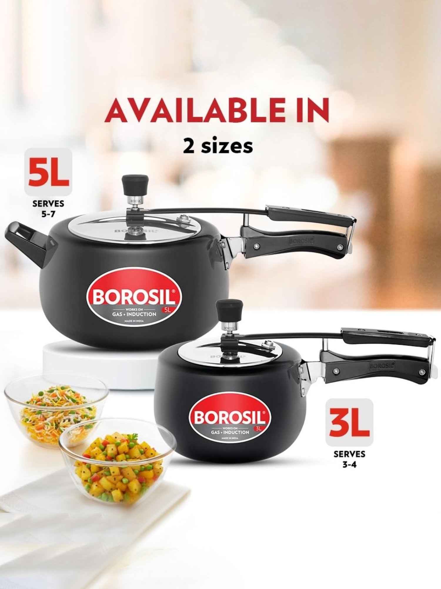 Borosil Black Aluminium 5L Pressure Cooker with Gas Stove & Induction Compatible