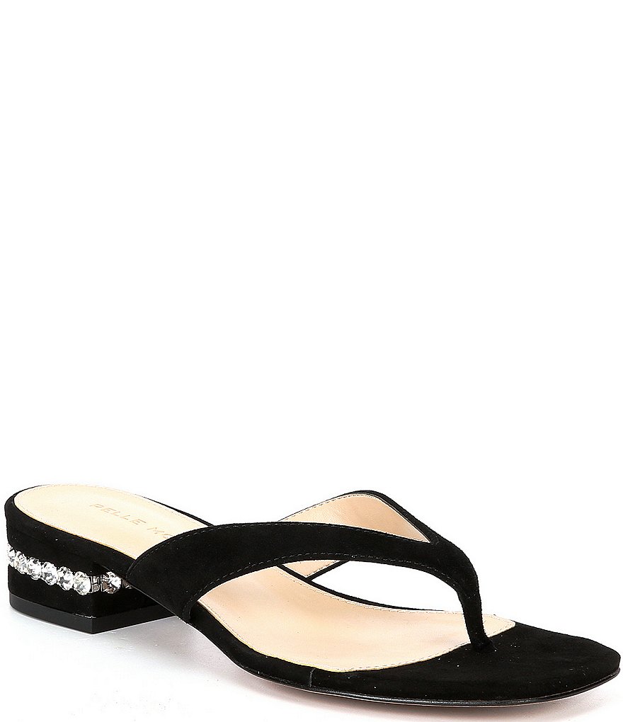 Pelle Moda Niall Suede Crystal Heel Thong Sandals