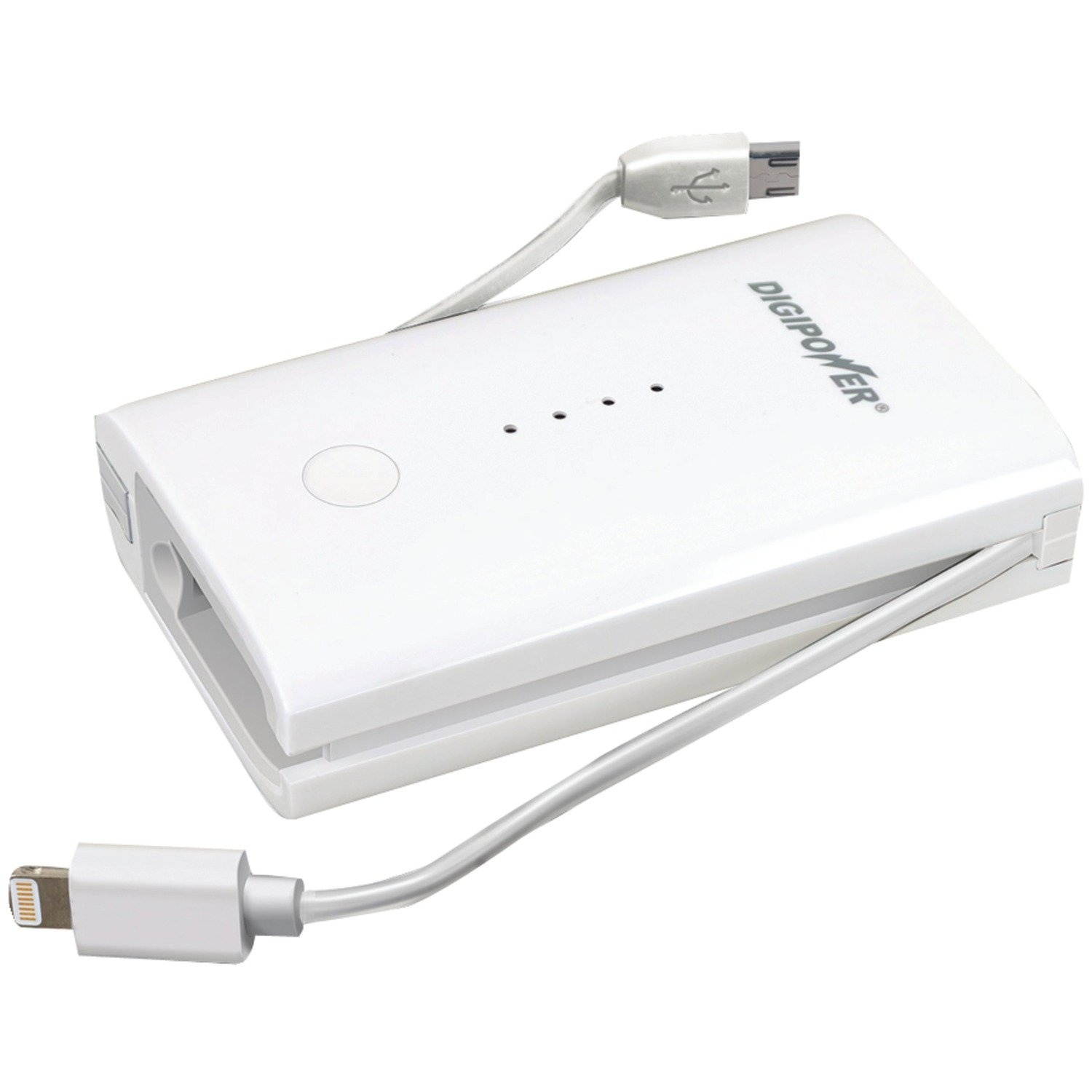 Digipower 5000mah Battery Pack with Built-In Micro USB and Lightning Cables - Packaging - White
