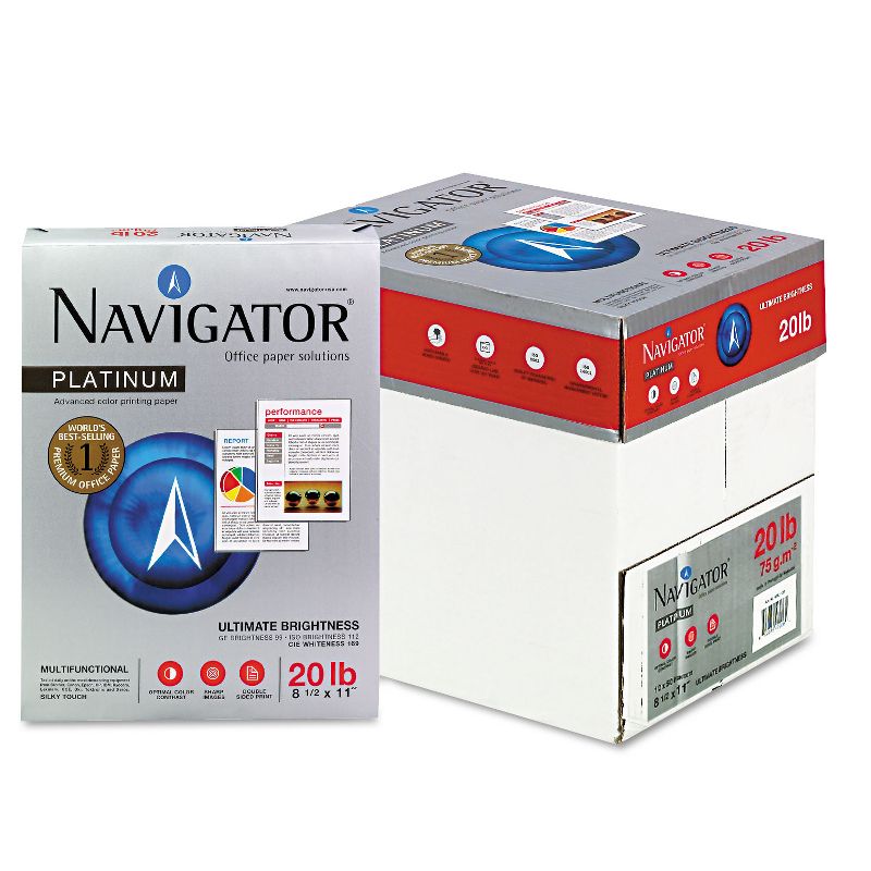 Navigator Platinum Paper 99 Brightness 20lb 8-1/2 x 11 White 2500/Carton NPL11205R