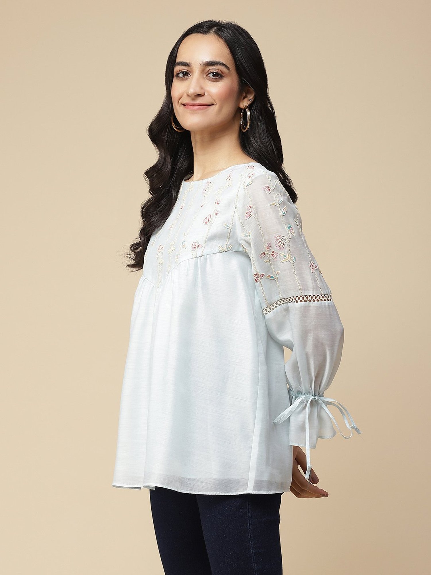 aarke Ritu Kumar Ice Blue Embroidered Top