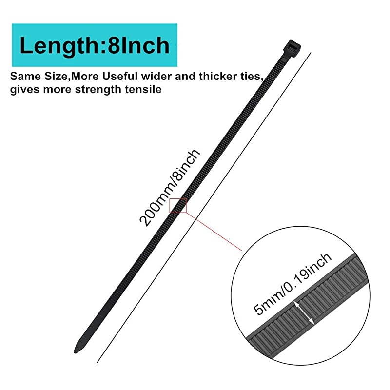 8 Inch Zip Ties, 150 Pieces Durable Adjustable Nylon Wire Ties and 50 Pounds Tensile Strength for Home, Garage, Office, Vegetable Garden,Travel