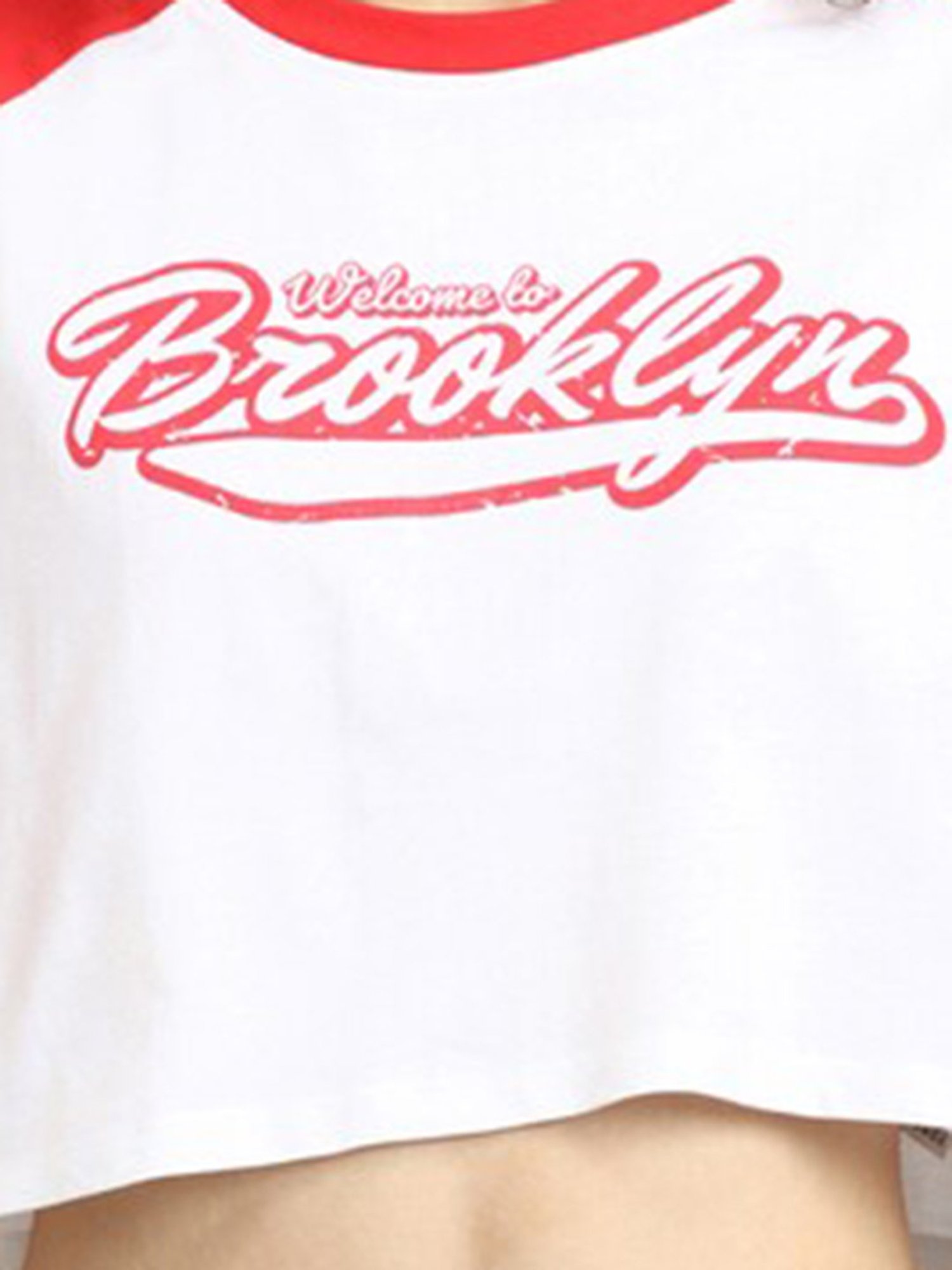 Forever 21 White & Red Cotton Graphic Print Crop Top