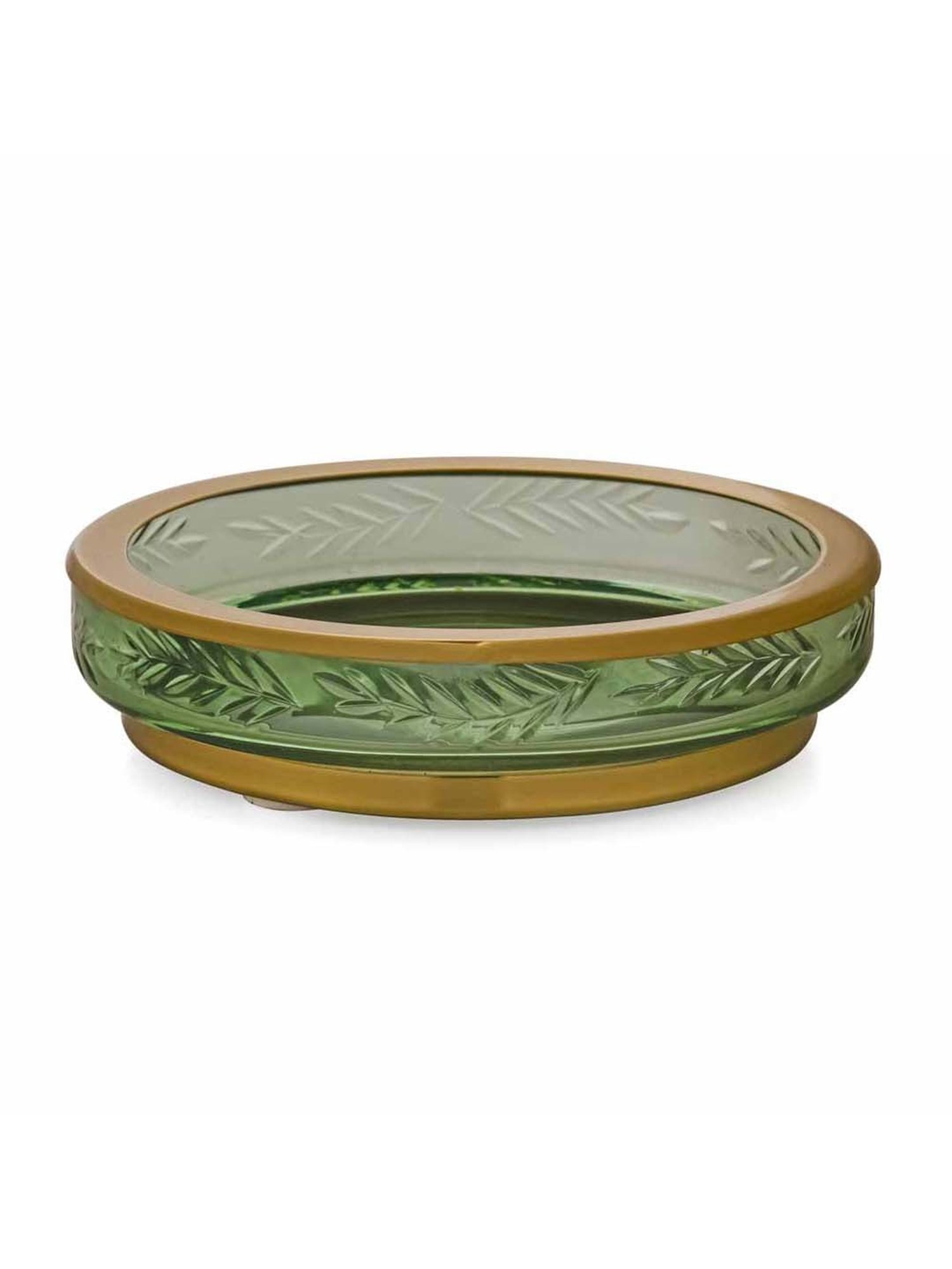 @Home Green & Gold Glass Round Soap Dish