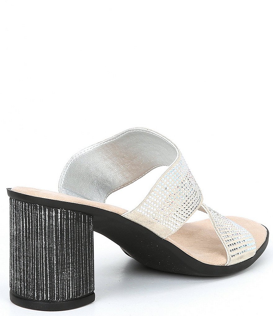 Onex Perla Rhinestone Embellished Leather Block Heel Slide Sandals