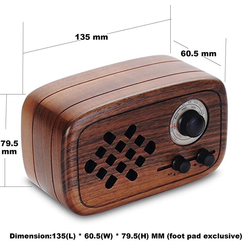 Retro Bluetooth Speaker, Handmade Walnut Wood Vintage Small Bluetooth Radio FM AM, Portable Wireless Speakers for Home and Office