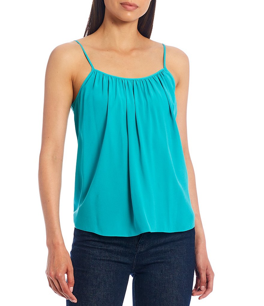 J.McLaughlin Durham Sleeveless Ruffle V-Neck Denim Blouse