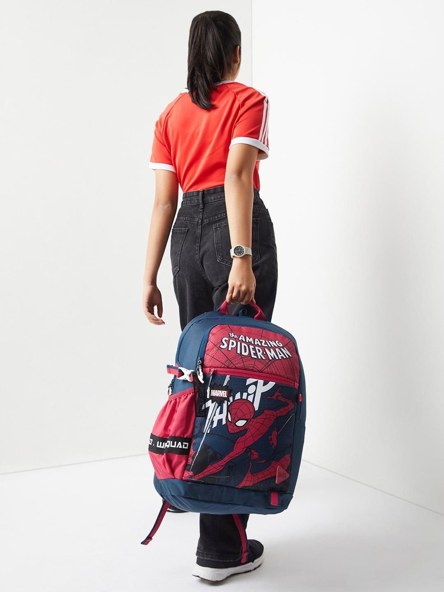 Wiki Back to School Squad 1 Red & Blue Polyester Printed Backpack - 31 Ltrs