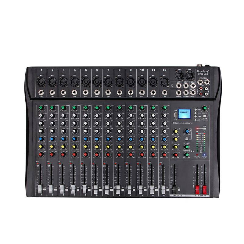 Depusheng DT12 Studio Audio Mixer 12-Channel DJ Interface USB Drive for Computer Recording Input, XLR Microphone Jack, 48V Power, RCA Input/Output for Professional