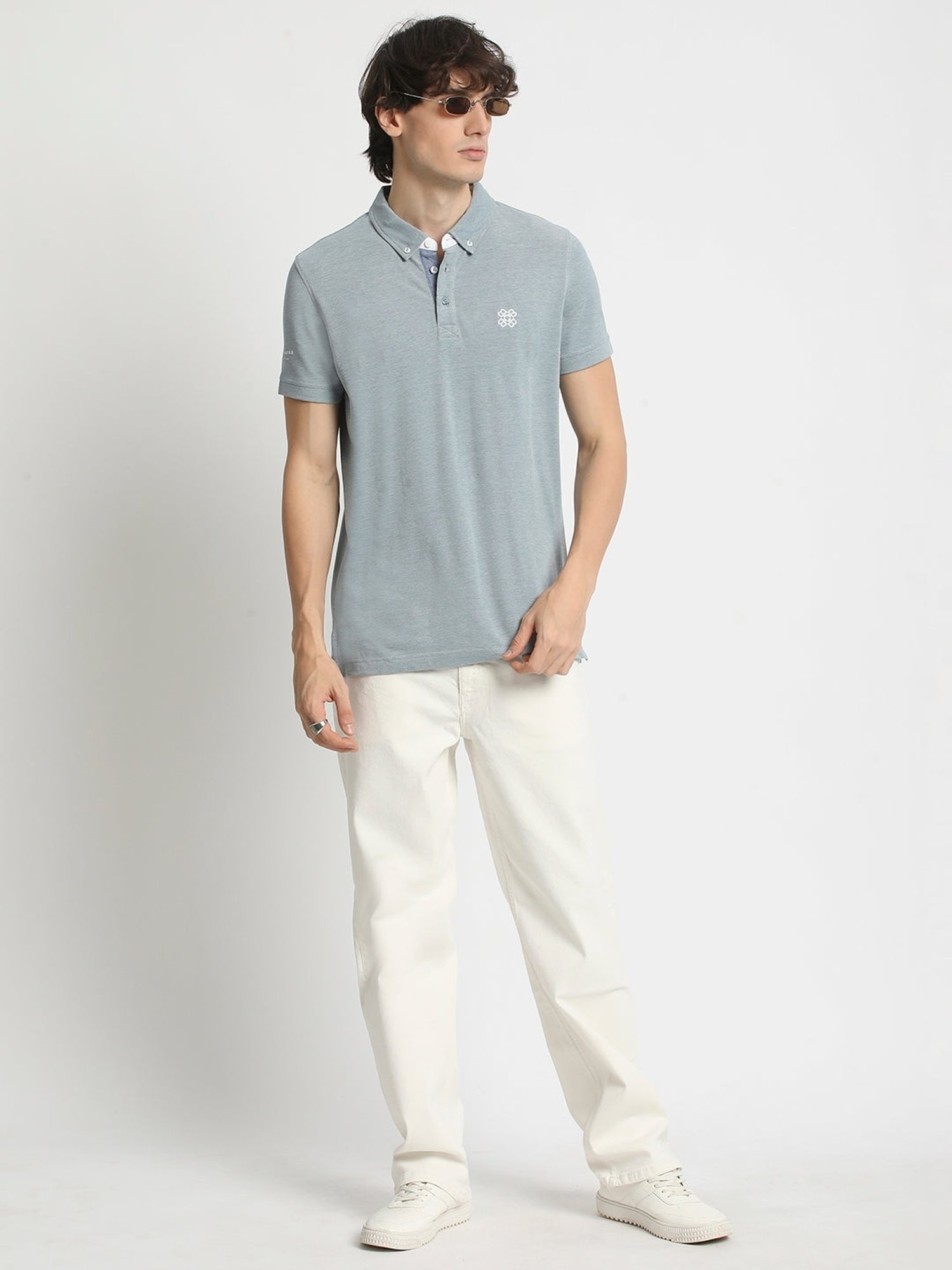 The Bear House Blue Cotton Regular Fit Polo T-Shirt