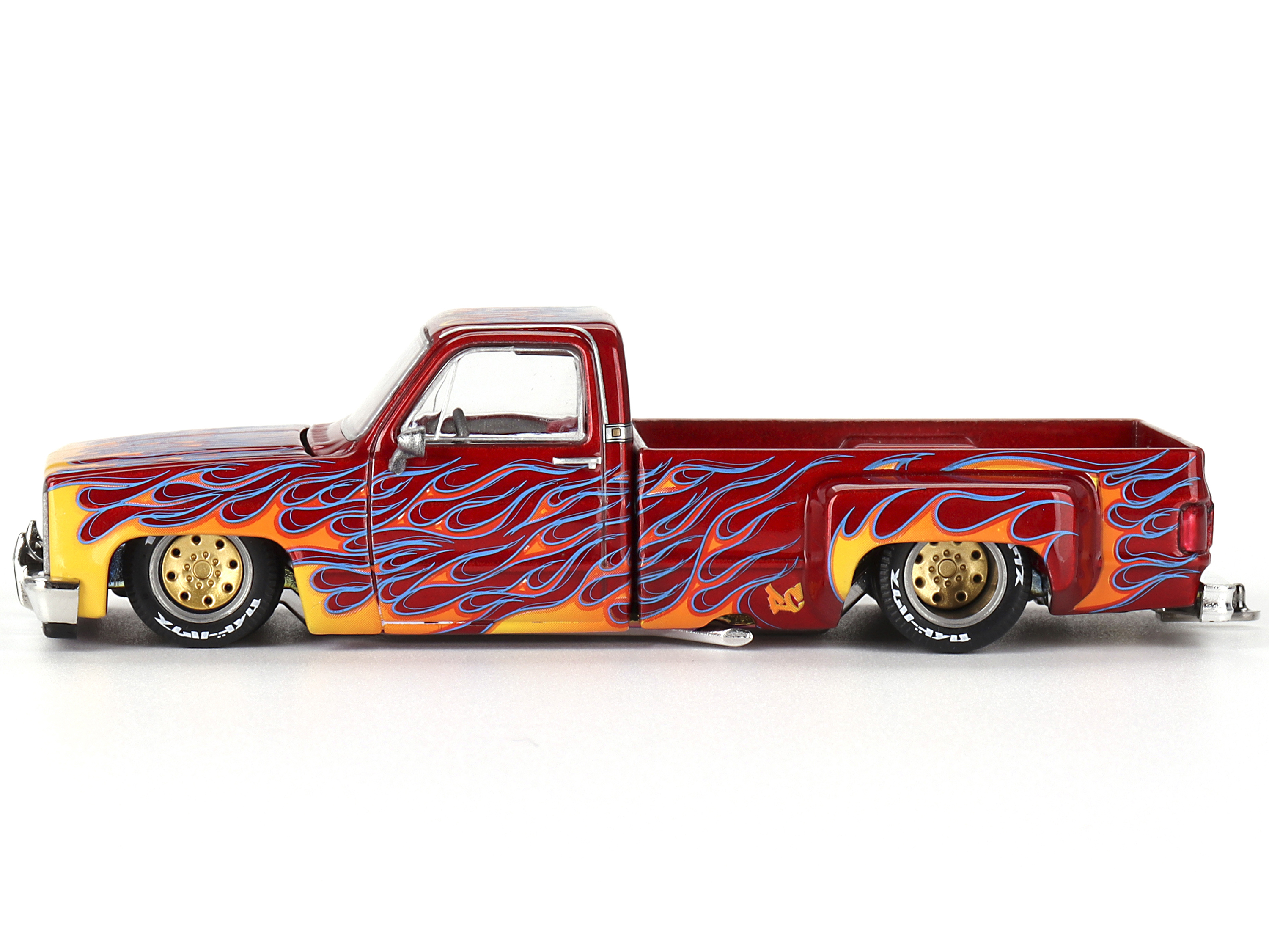 1976 Chevrolet Stepside Pickup Truck Tangier Orange with White Stripes 1/87 (HO) Scale Model Car by Classic Metal Works