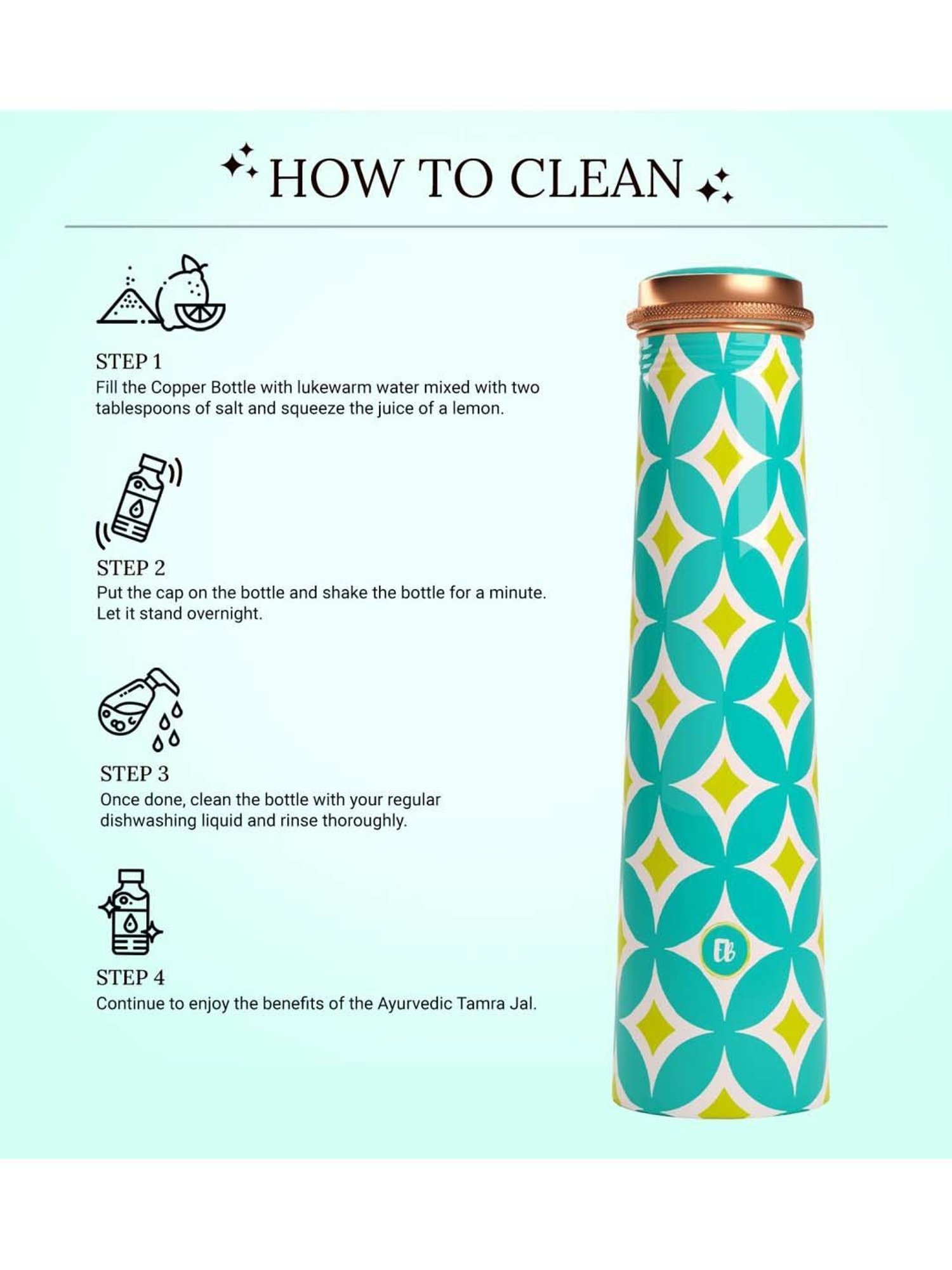 Everything Beautiful Aqua Blue Copper Water Bottle - Slim (0.75 L)