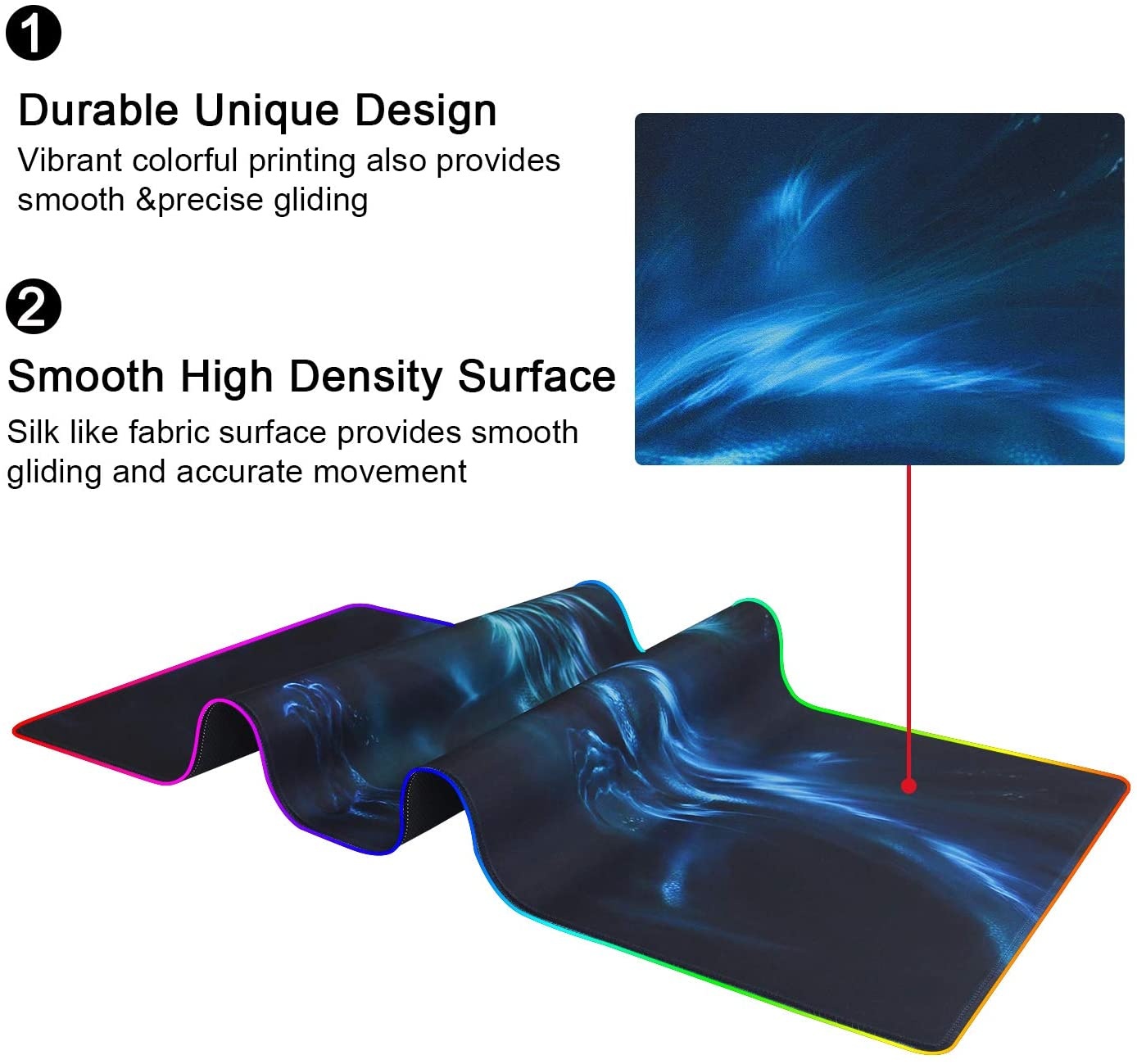 Meffort Inc RGB Gaming Mouse Pad - Extra Large XXL LED Gaming Mouse Mat with Custom Design Stitched Edges 35.4 x 15.7 Inches - Blue Dragon