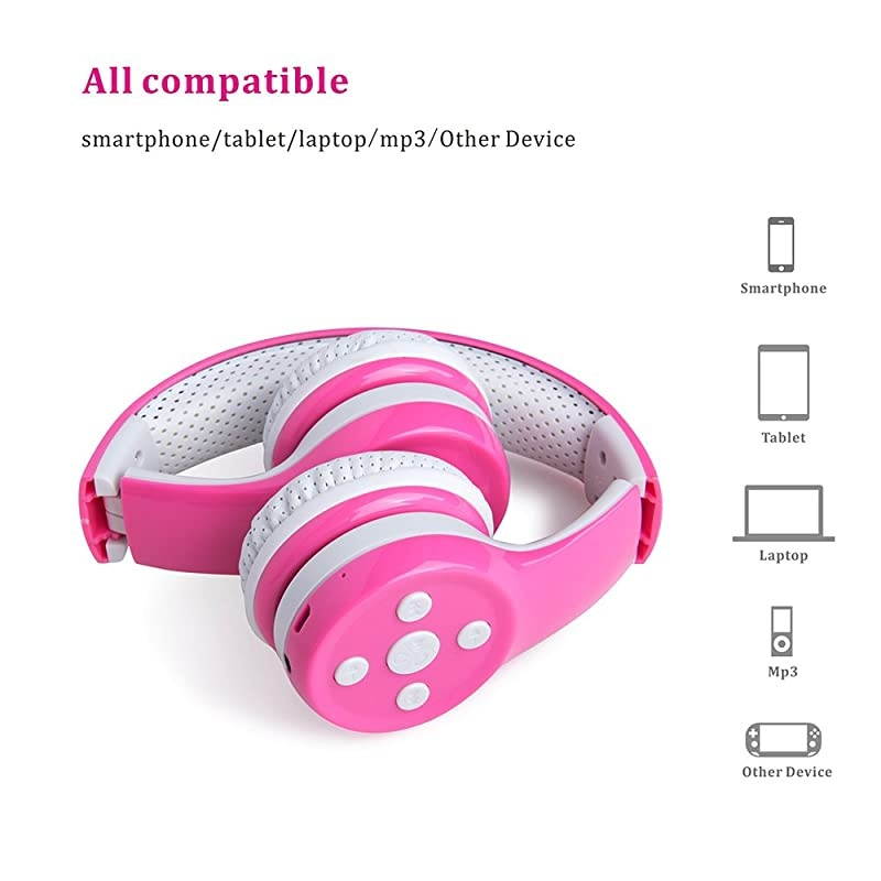 Kids Wireless Headphones Scratch Proof Kids Headphones Bluetooth Volume Limited Foldable with Builtin Mic for Cell Phones Toddler Tablet Game School Network Class Girls Pink 1