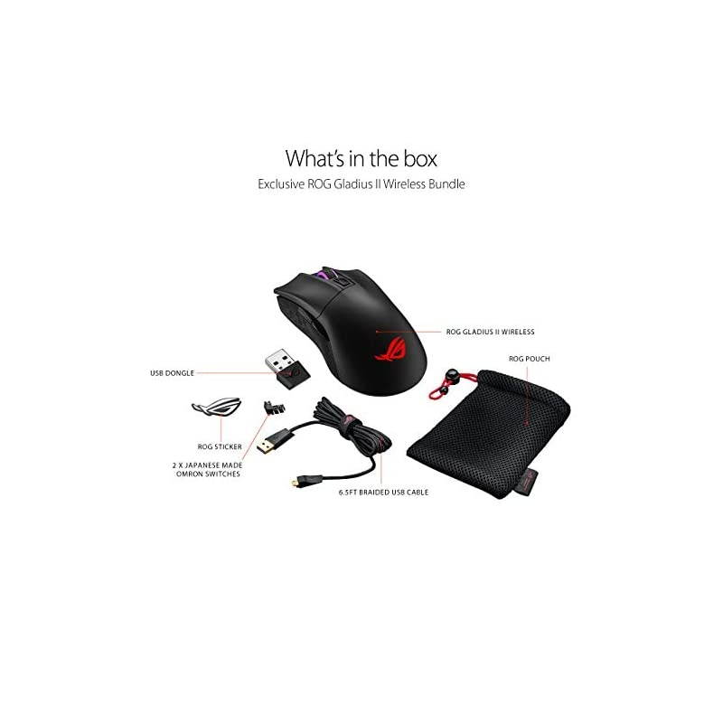 Wireless Optical Gaming Mouse for PC ROG Gladius II | RightHand Grip | 12000 DPI Optical Sensor 400 IPS Omron Switches | 6 Programmable Buttons | Aura Sync RGB Lighting ROG Armoury II