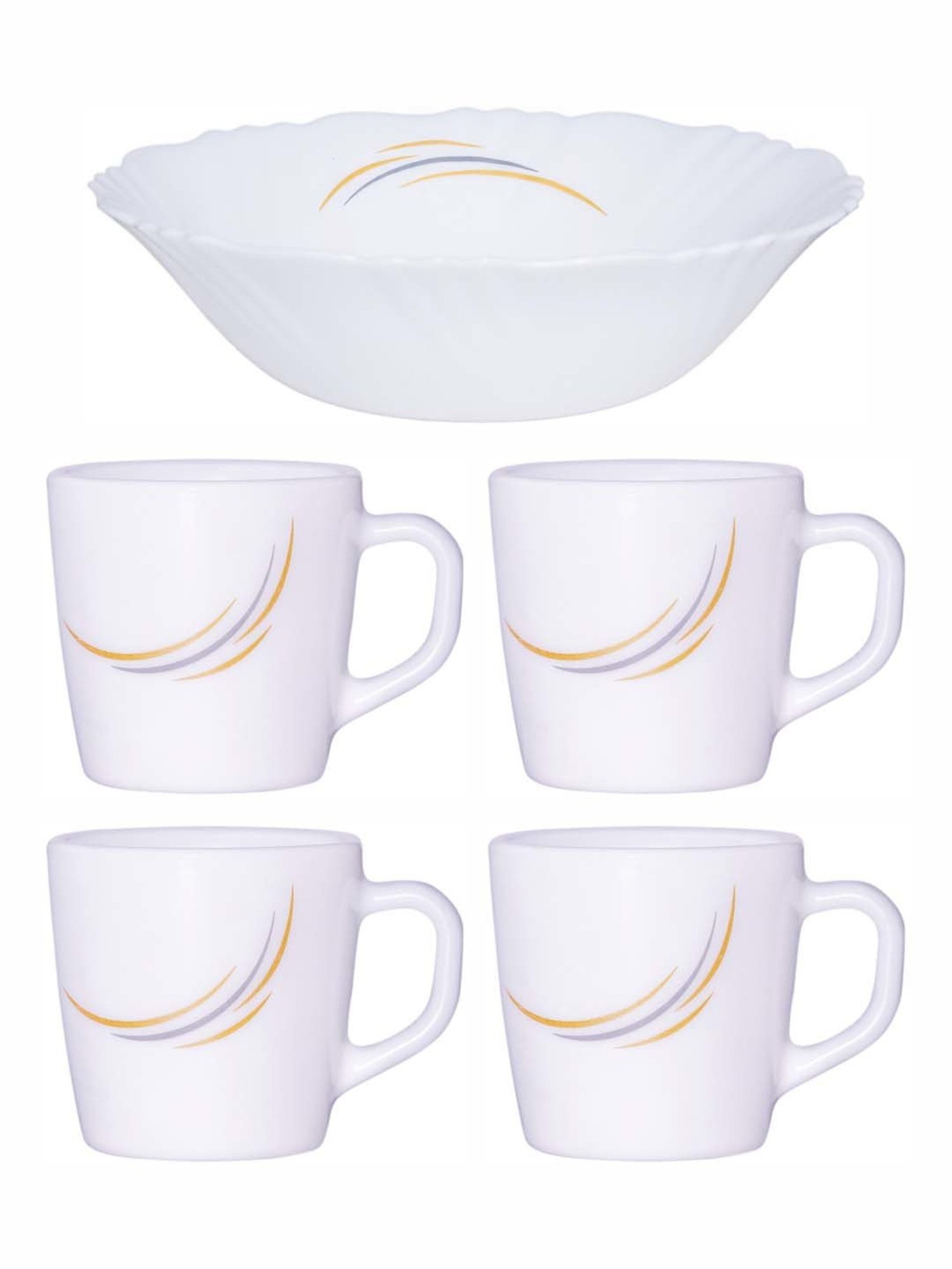 Cello White Opalware 4 Ricca Mug & 1 Bowl  (0.18 L)