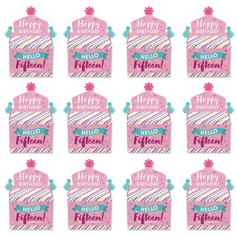 Big Dot of Happiness Adult 50th Birthday - Gold - Square Favor Gift Boxes - Birthday Party Bow Boxes - Set of 12