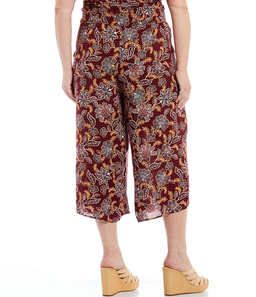 Jessica Simpson Plus Size Senna Red Dahlia Moroccan Blooms Smocked Pull-On Pants