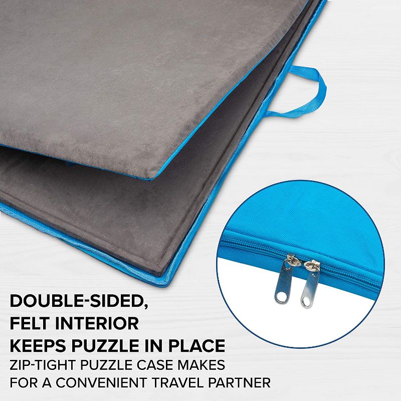 Jumbl 1500 Piece Puzzle Case | Portable Jigsaw Puzzle Caddy Set with Removable Non-Slip Felt Assembly Board, [6] 2-in-1 Sorting Trays & Storage Pockets, Carry Handle, Zipper Closure & Large Workspace