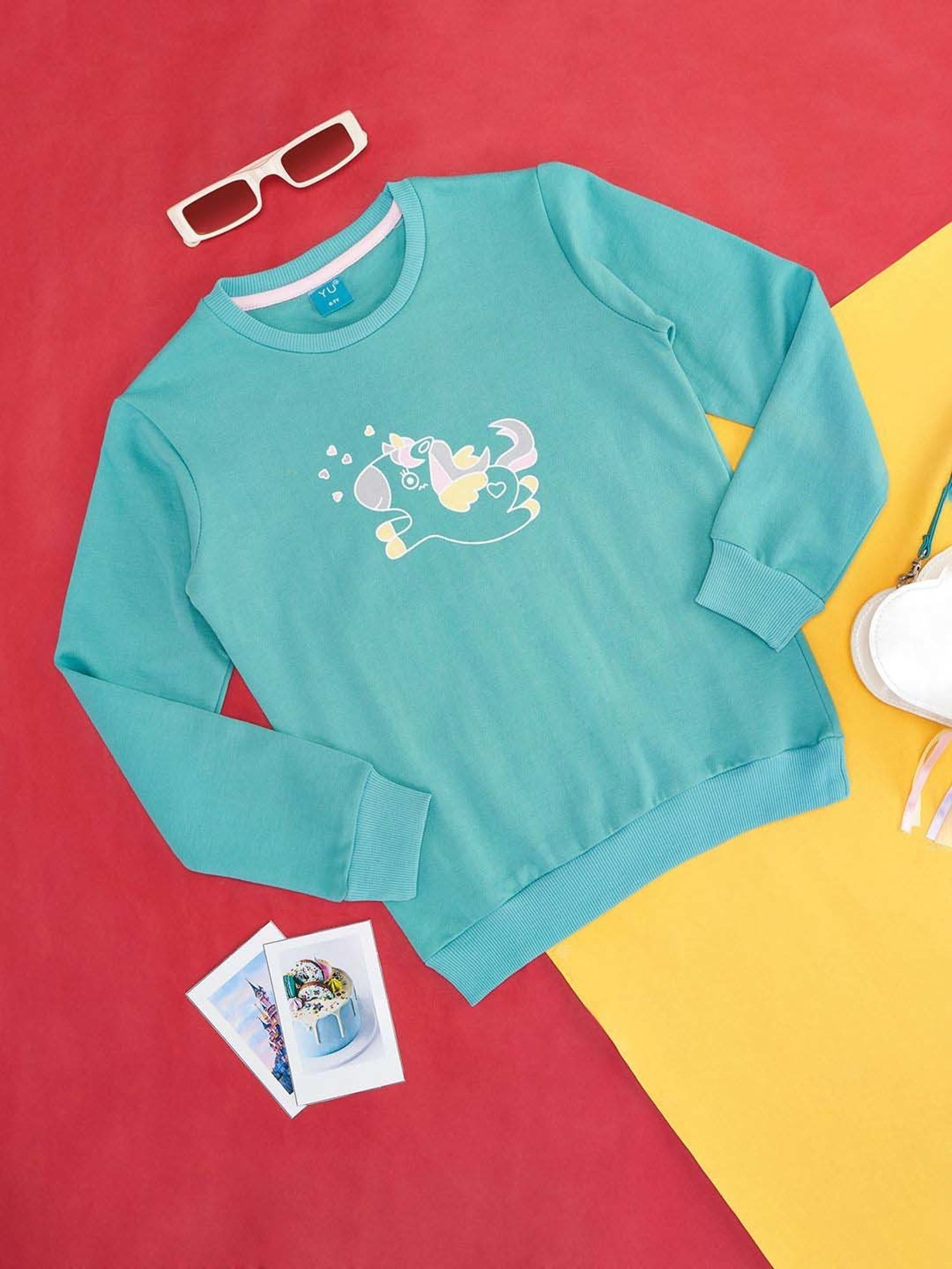 KIDS ONLY Blue Cotton Embroidered Full Sleeves Sweatshirt