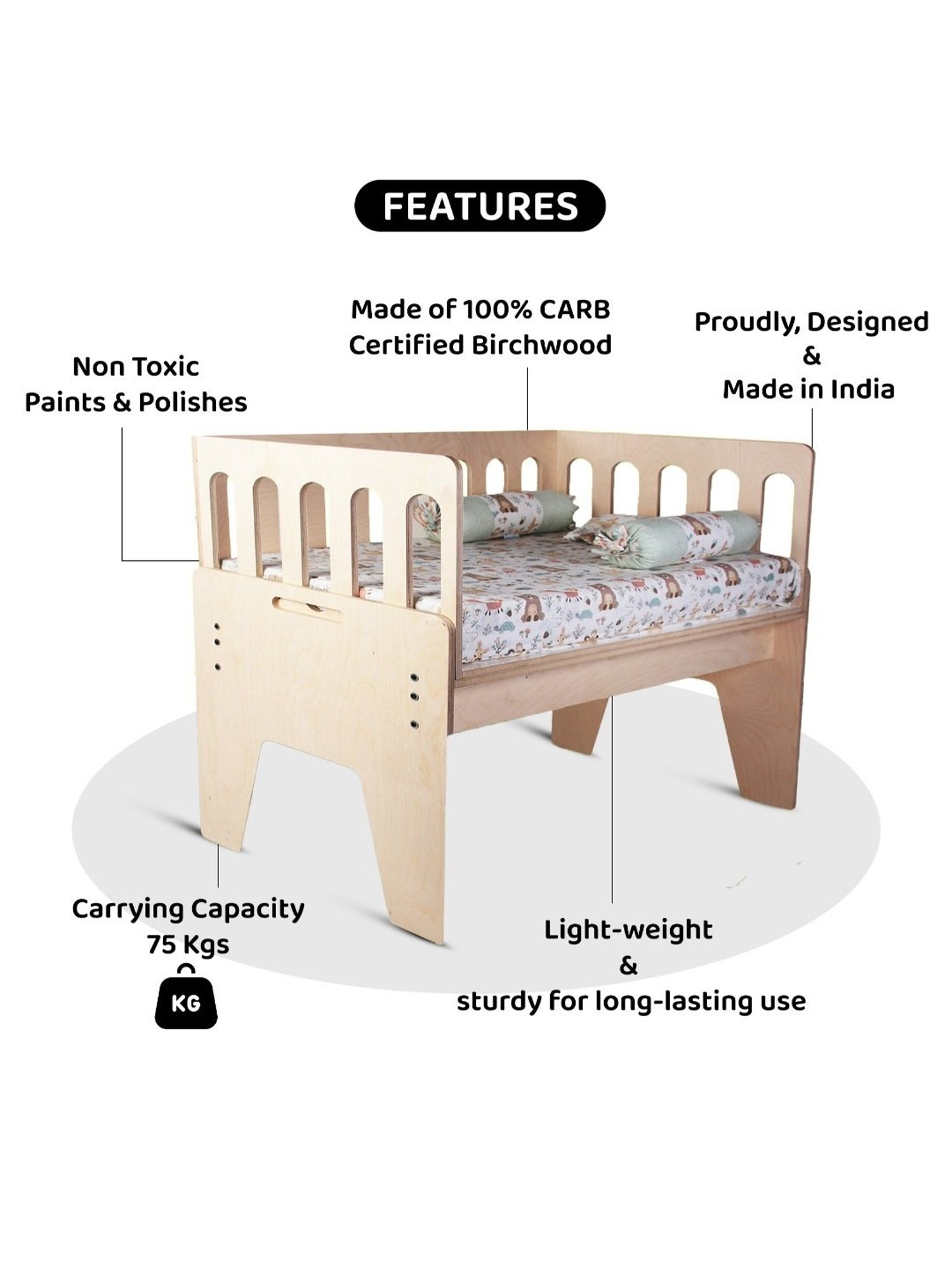 Kiddery White Bed Side Sleeper Crib for Baby (0-24 Months)