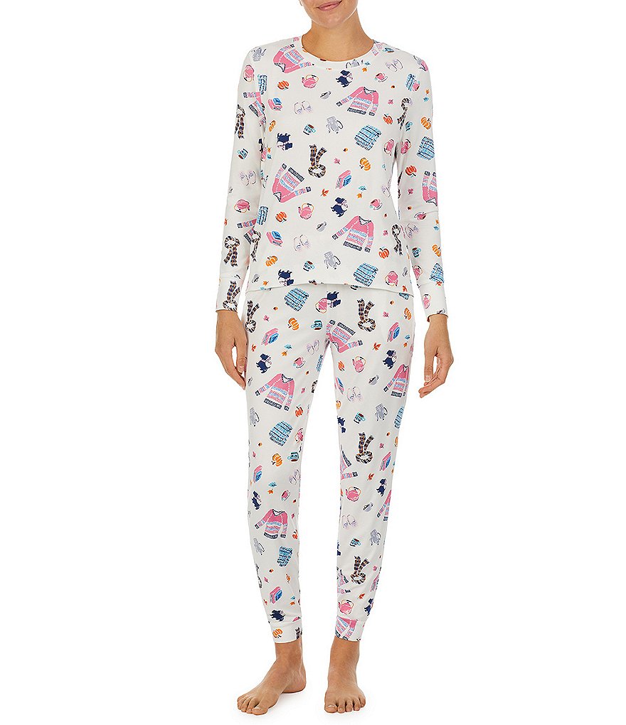 Jane & Bleecker New York Fall Faves Print Long Sleeve Cozy Jersey Knit Coordinating Pajama Set