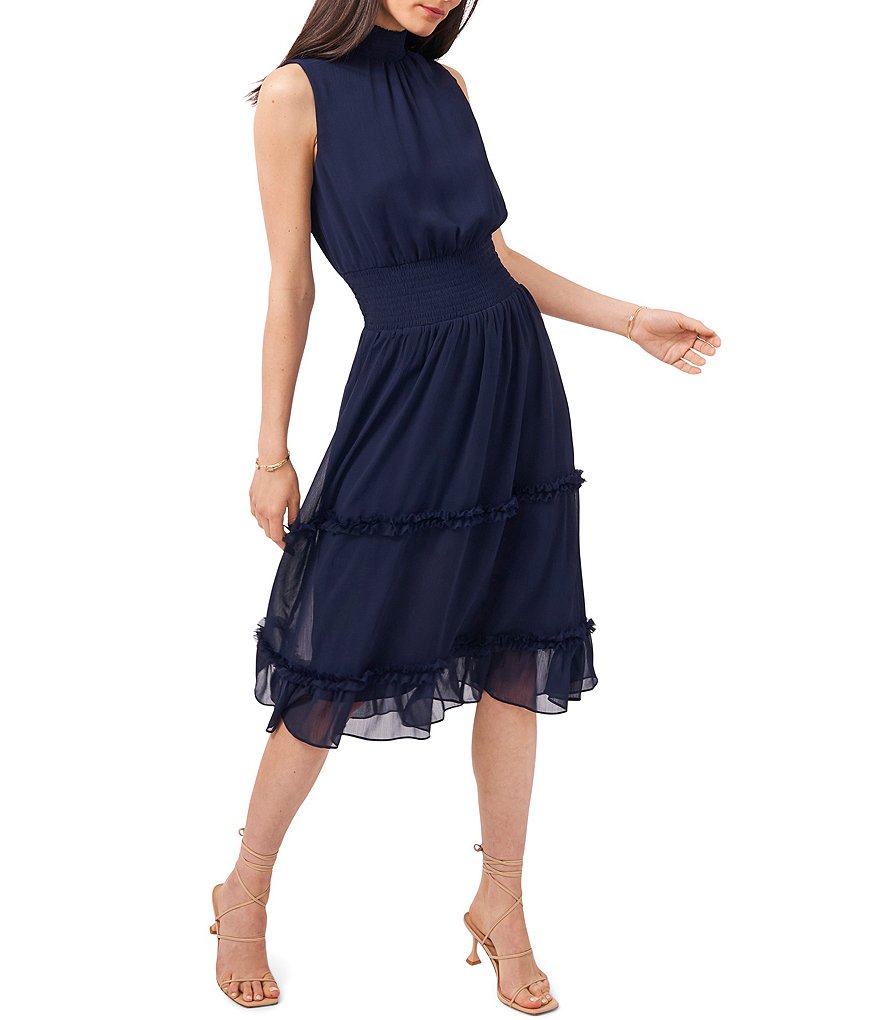 1. STATE Mock Neck Sleeveless Tiered Midi Dress