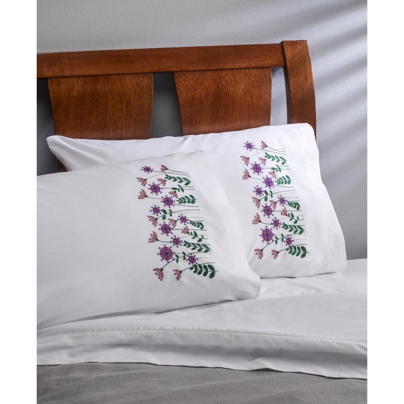 Bucilla Stamped Embroidery Pillowcase Pair 20"X30"-Dancing Dandelions 