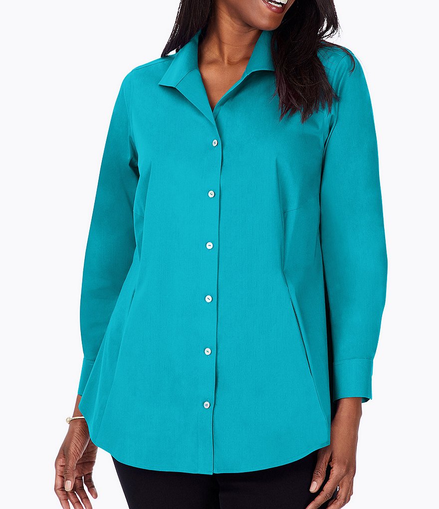 Foxcroft Plus Size Cecila Long Sleeve Wing Collar Non-Iron Stretch Tunic