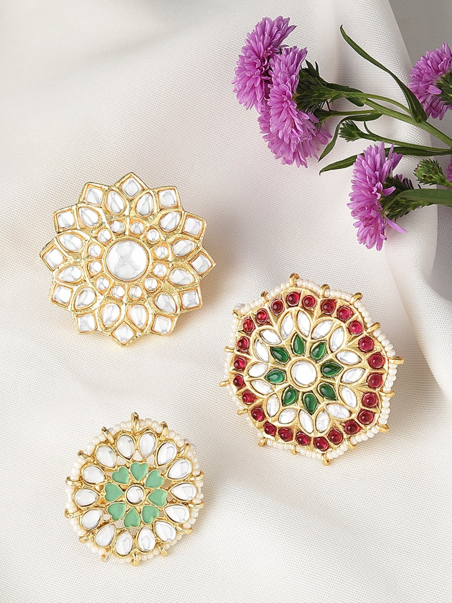 Zaveri Pearls Multicolor Set Of 3 Wedding Collection Adjustable Finger Rings-ZPFK11485