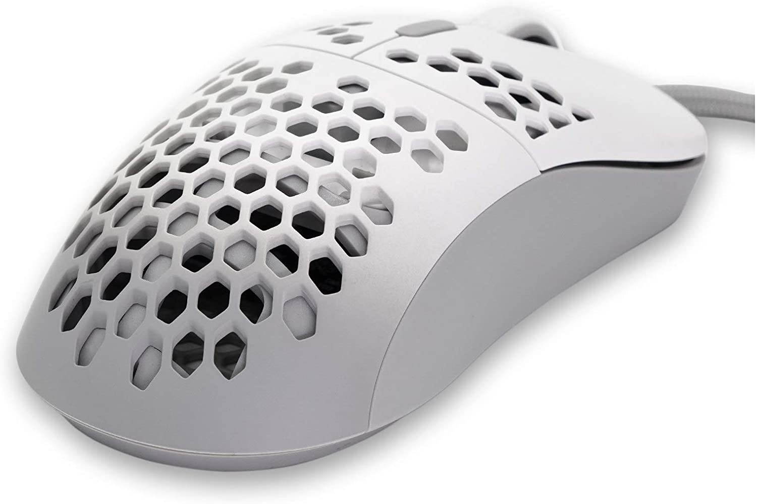 Gwolves HTM Hati Ultra Lightweight Honeycomb Design Wired Gaming Mouse 3360 Sensor - PTFE Skates - 6 Buttons - Only 61G (White)