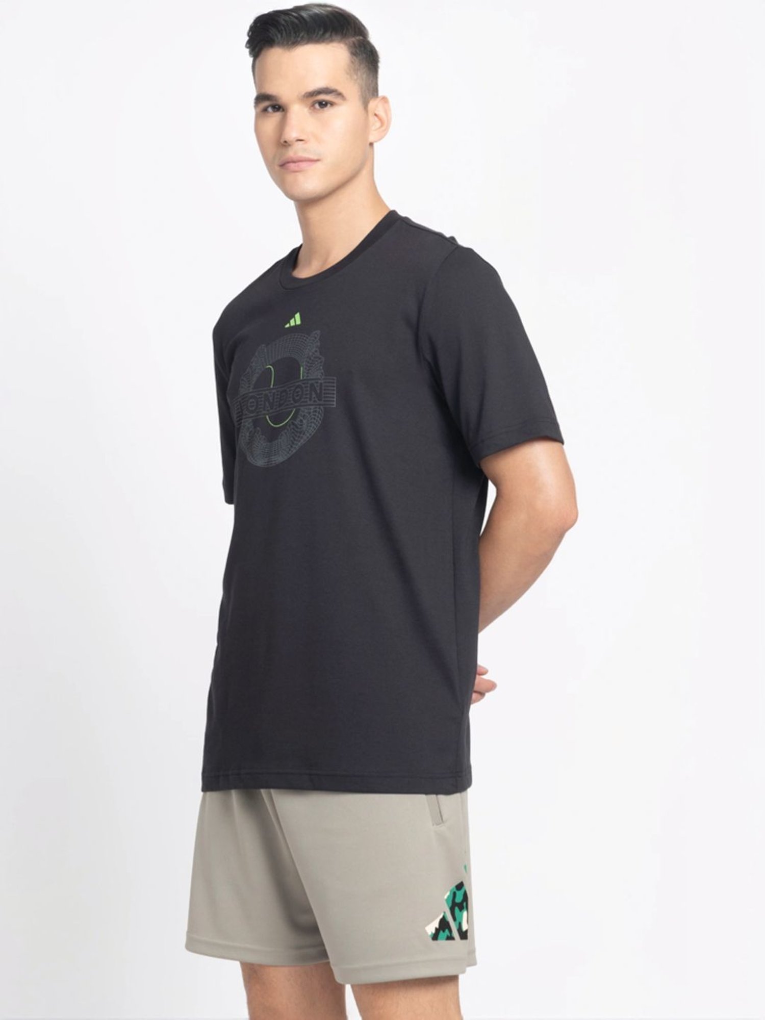 Adidas Black Regular Fit Printed Sports T-Shirt