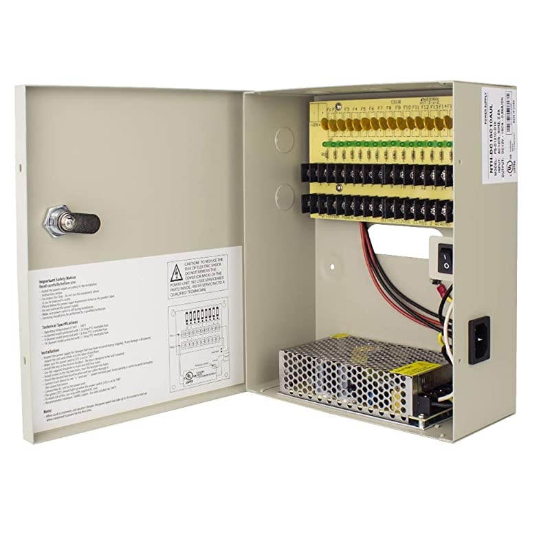 CCTV Power Supply 18CH Channel Port Box  Distributed Power Supply Output 12V DC for CCTV DVR Security System and Cameras UL Listed 10A