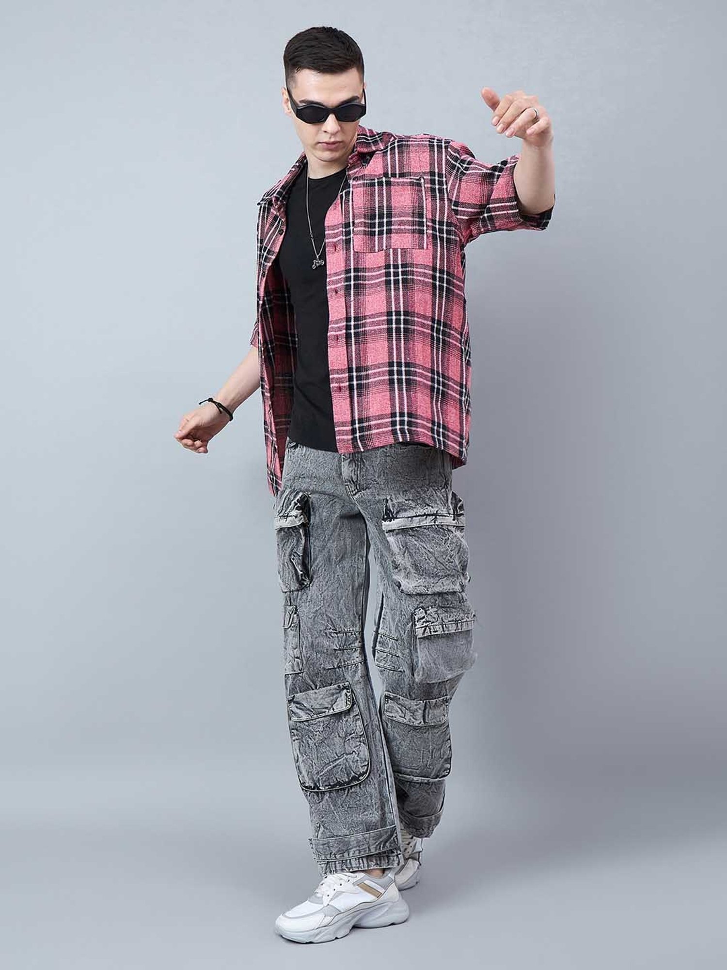 CHIMPAAANZEE Red & Black Loose Fit Check Oversized Shirt