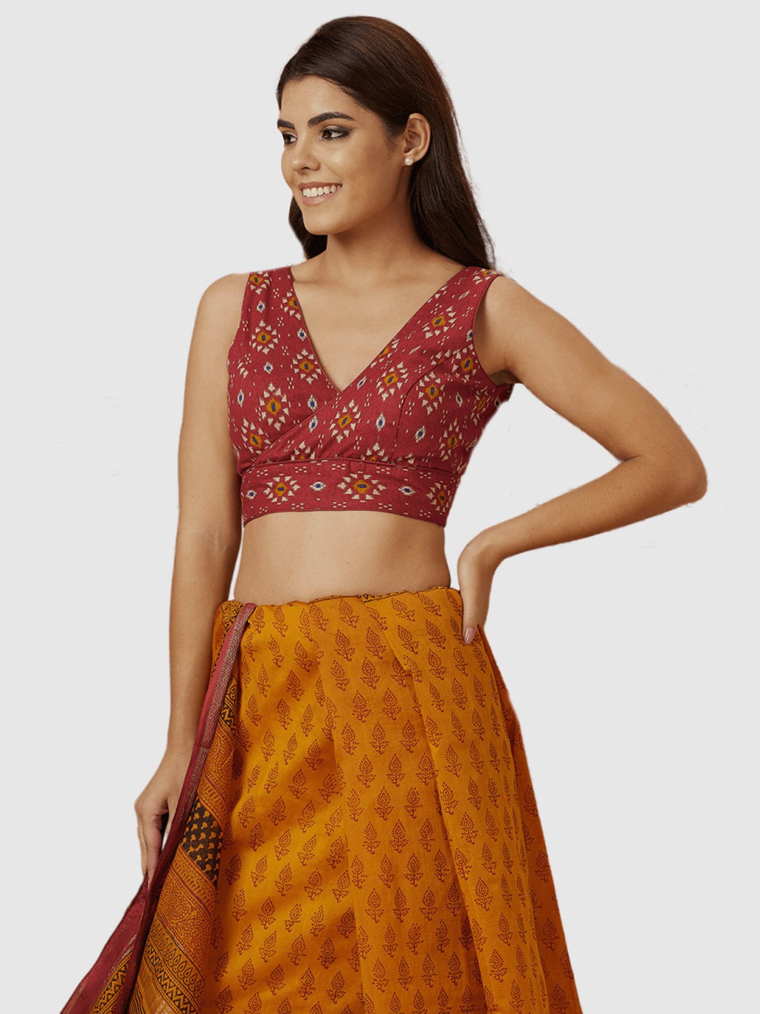 Salwar Studio Red Cotton Printed Blouse