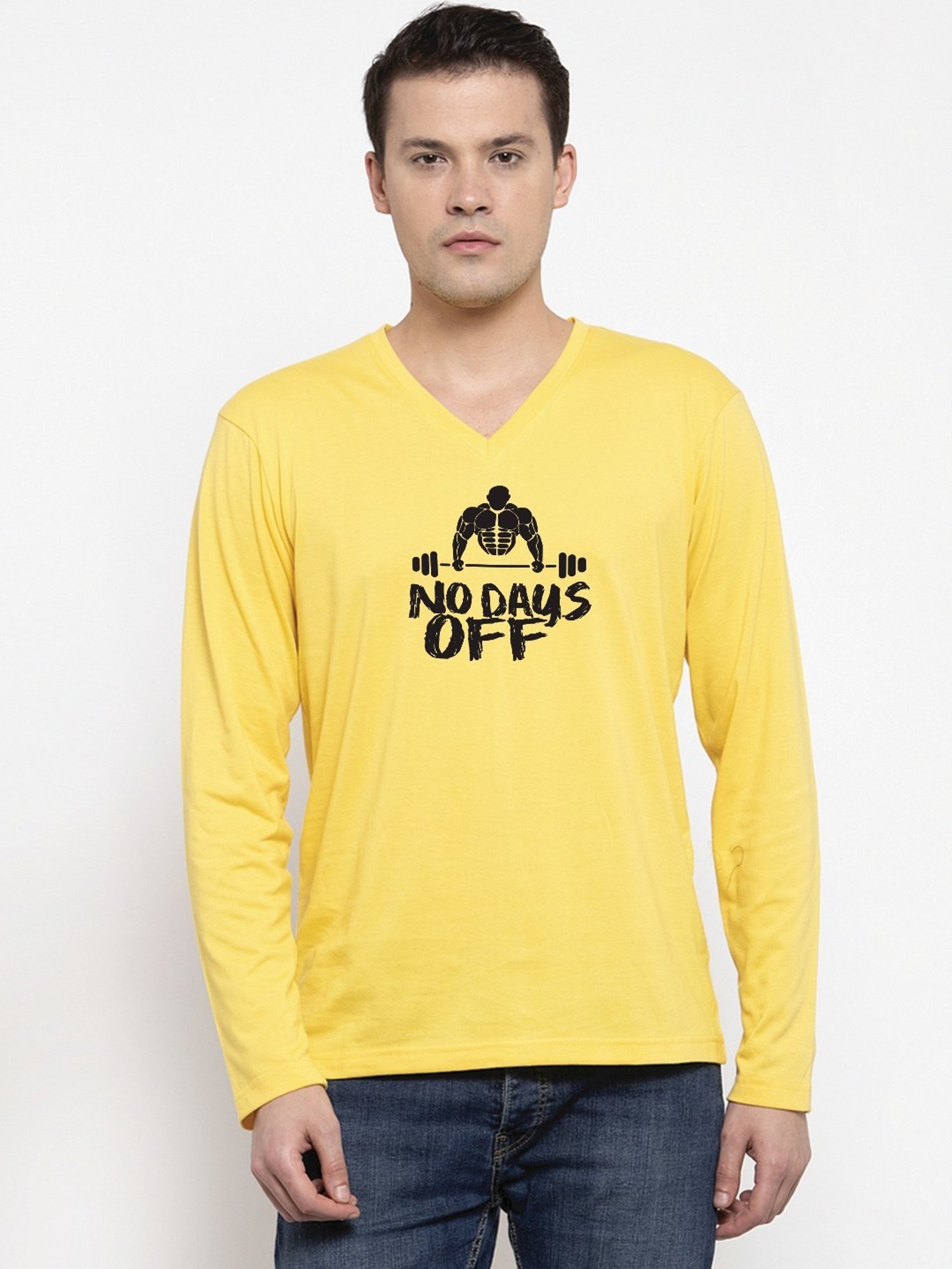 Friskers Yellow Cotton Slim Fit Printed T-Shirt