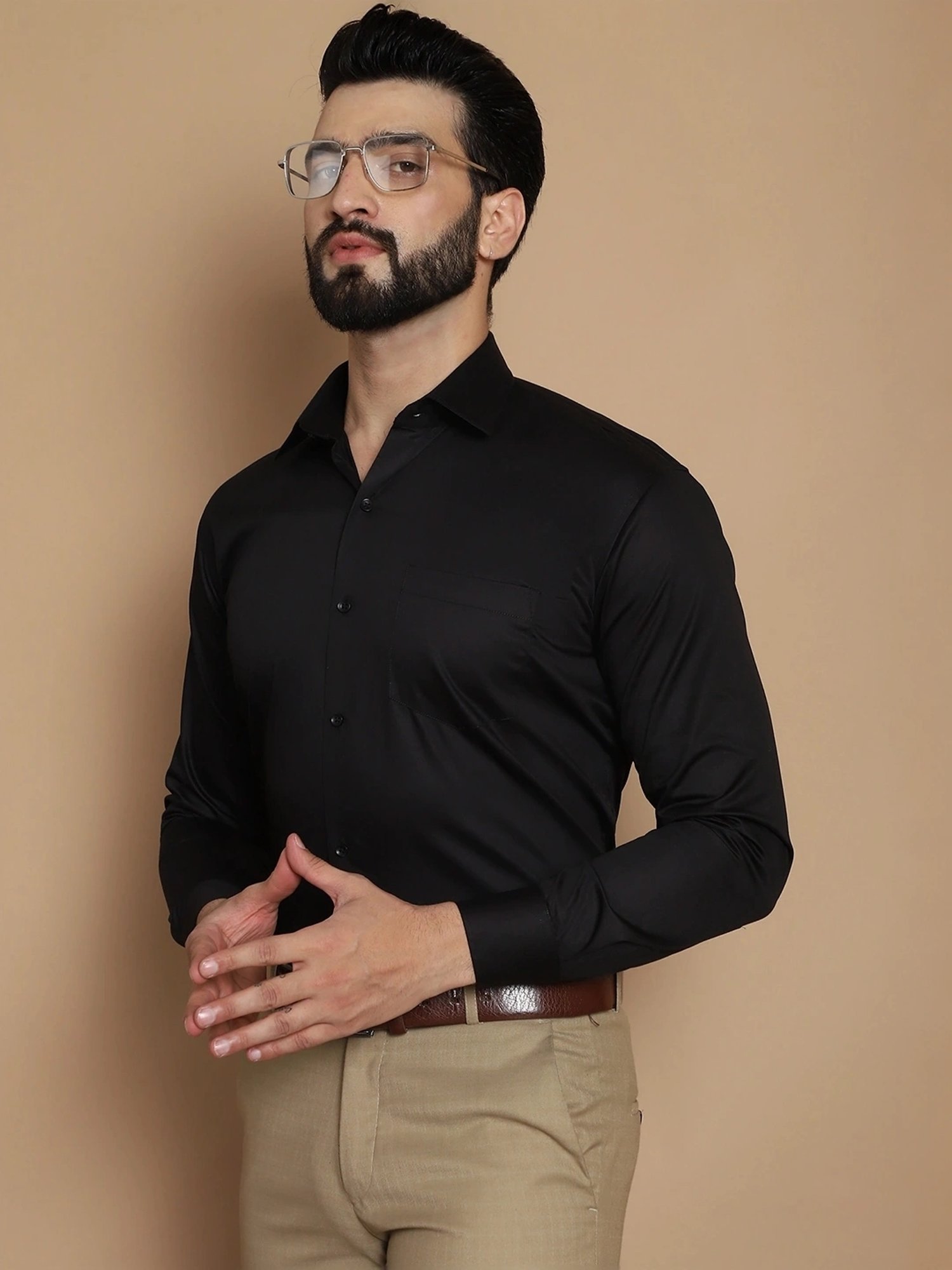 Tag 7 Black Cotton Regular Fit Shirt