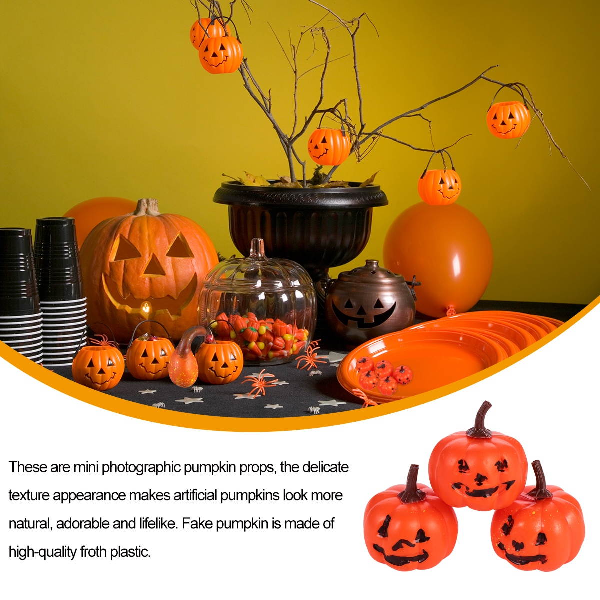 16pcs Halloween Props Plastic Pumpkin Ornaments Emulational Pumpkin (Orange)