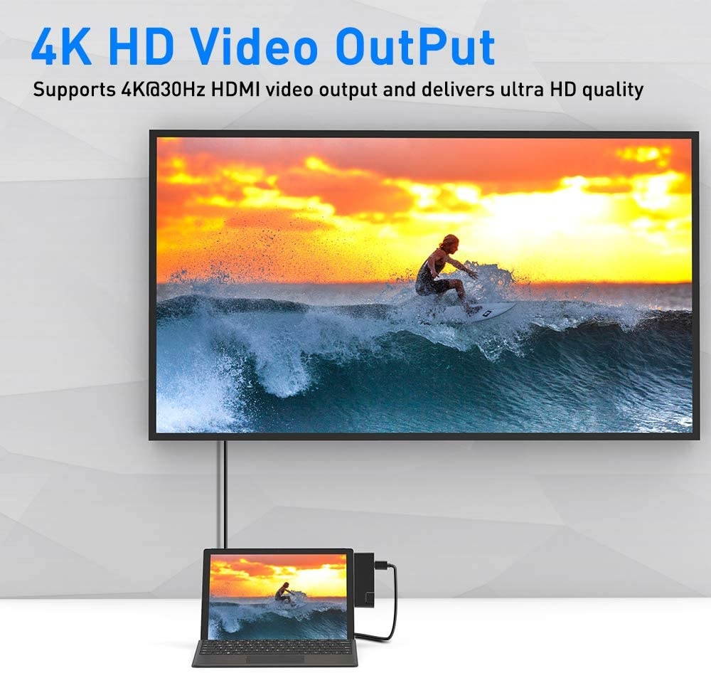 Surface Pro 6 Pro 5 Pro 4 Docking Station,Rocketek Microsoft Surface USB 3.0 Hub with 4K HDMI,2 x USB 3.0 Ports, SD/Micro SD Card Reader,1000M Enternet Port Combo Docking Station for Surface Pro 6/5/4