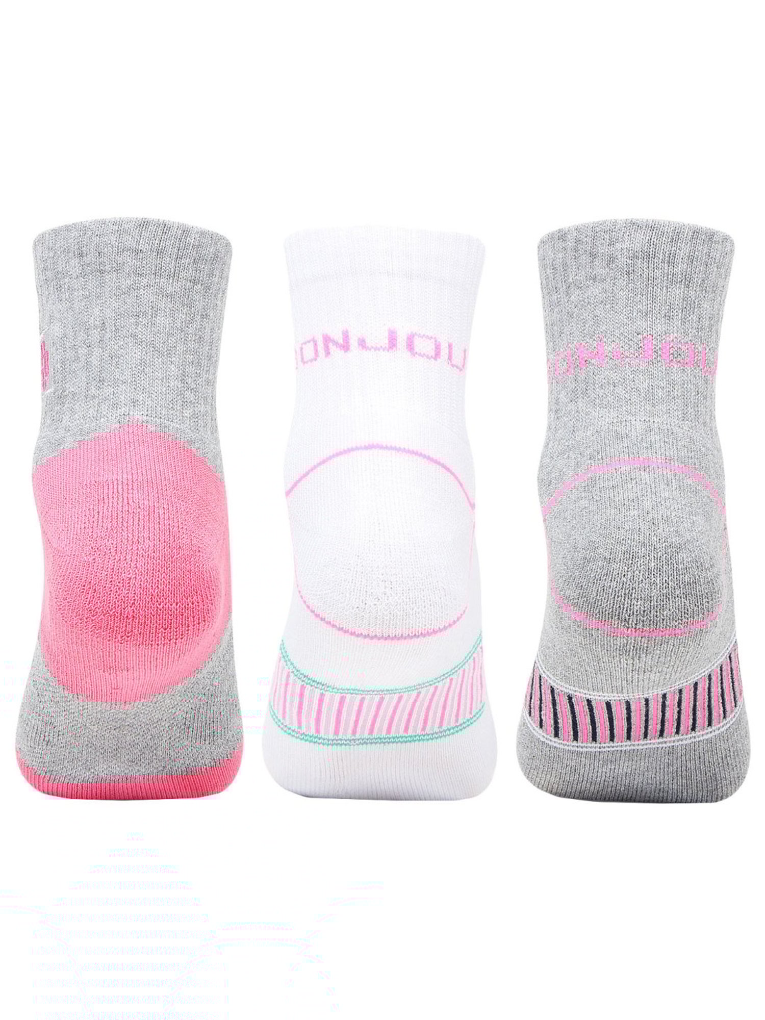 Bonjour Grey & White Cotton Socks - Pack Of 3