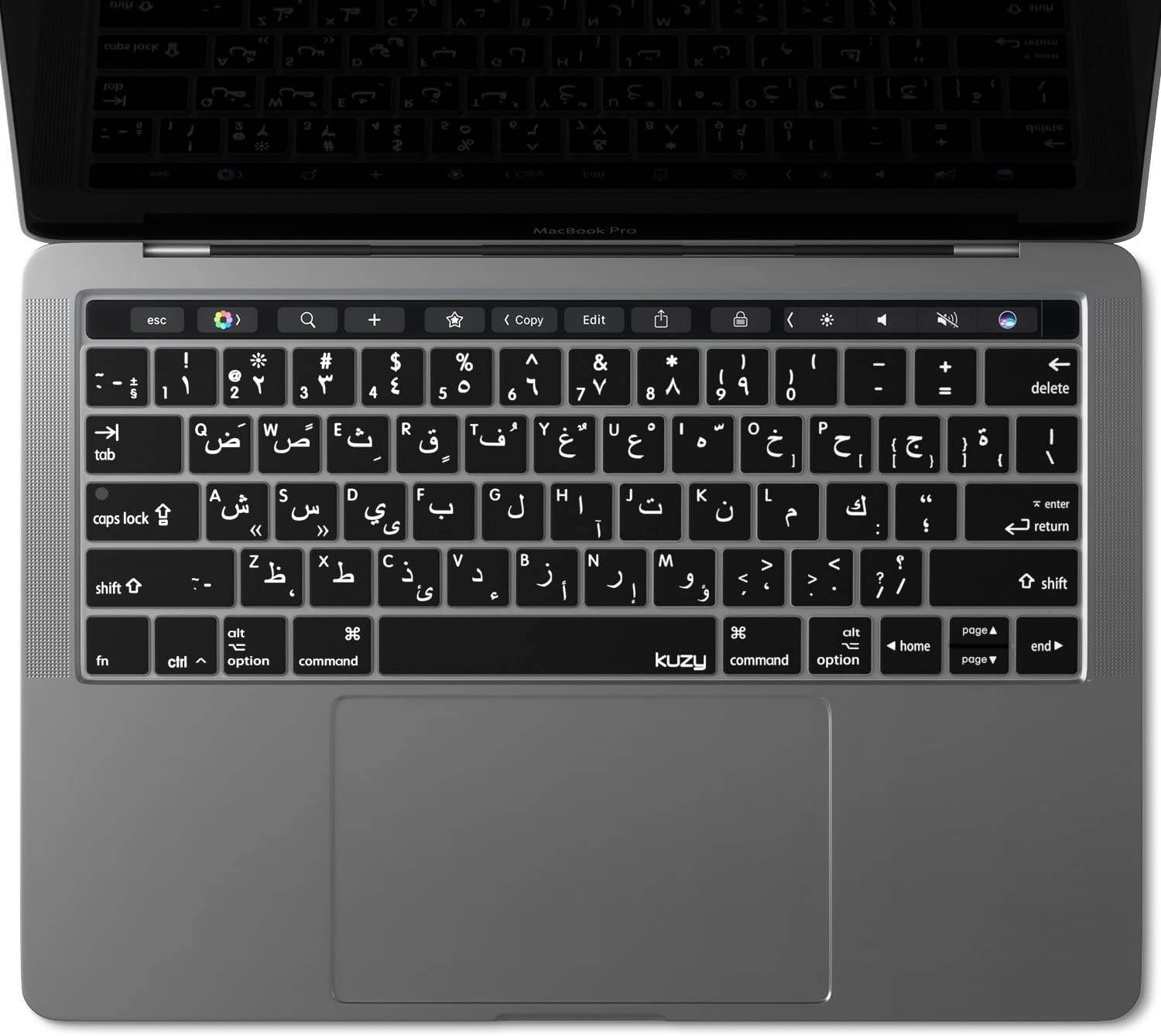 Kuzy - Arabic Keyboard Cover for New MacBook Pro with Touch Bar 13 inch and 15 inch (A2159, A1989, A1990 & A1706, A1707) Release 2019, 2018, 2017, 2016 Silicone Skin - Arabic/English