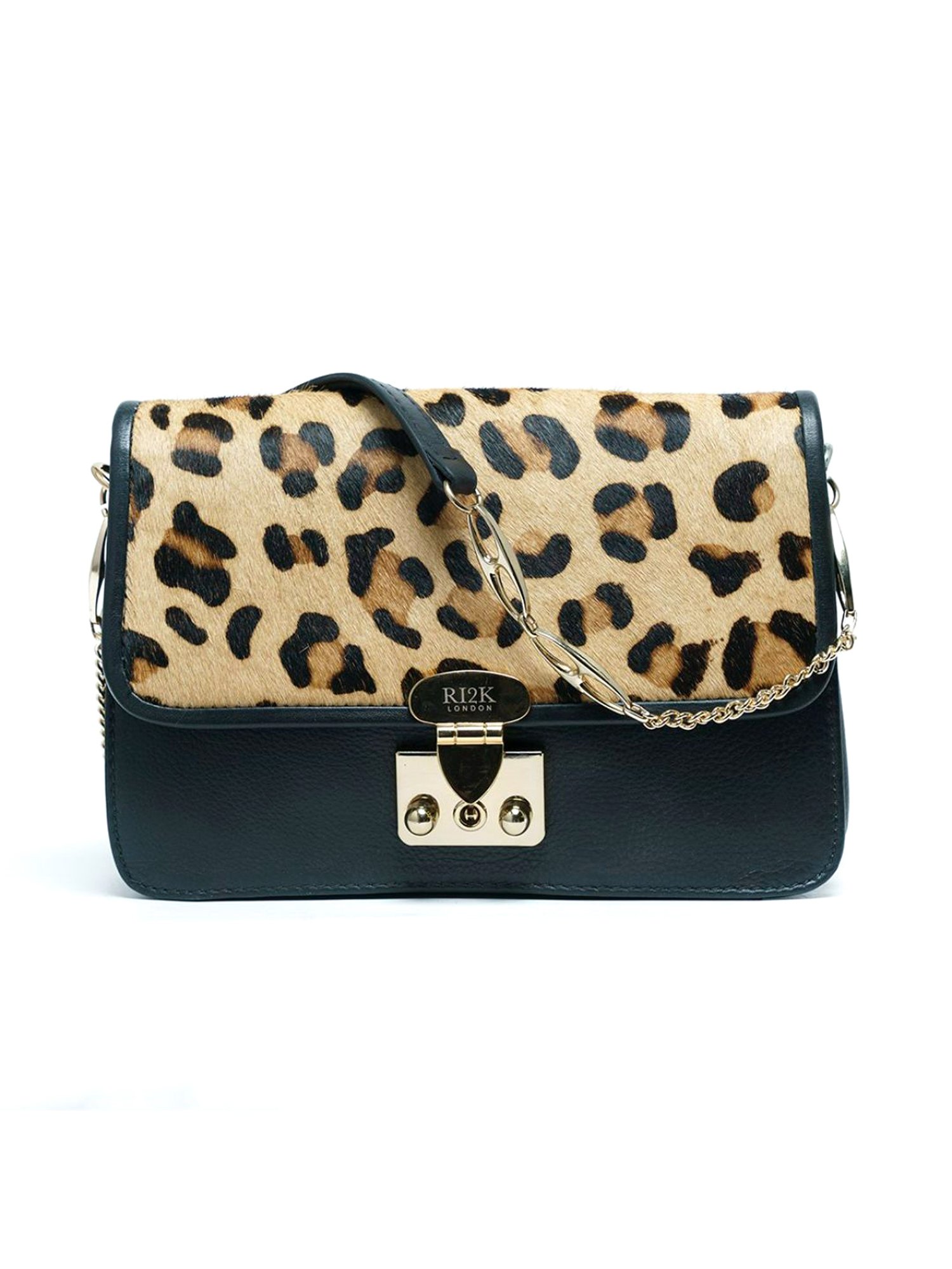 RI2K London Black Leather Small Animal Effect Cross Body Bag