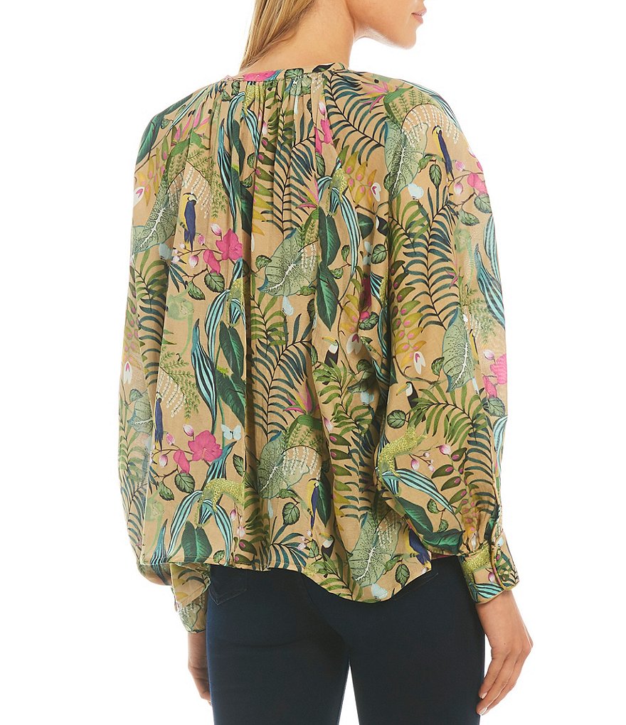 Roller Rabbit Franca Print Ada Woven Jewel Neck Long Sleeve Top