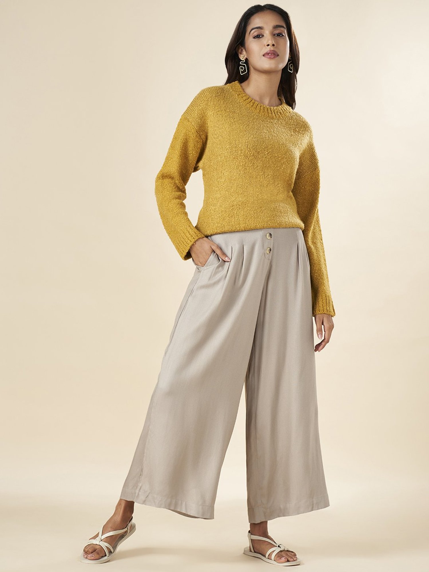 Akkriti by Pantaloons Yellow Regular Fit Sweater