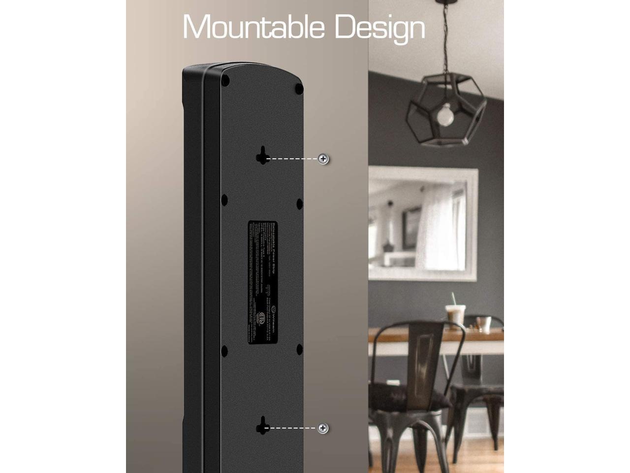 Power Strip,Witeem Surge Protector with 12-Outlet (1875W/15A,4360Joules) and 4 USB Charging Ports (5V/6A,30W),6Ft Extension Cord,Wall Mountable Overload Protection Outlet for Home & Office, Black