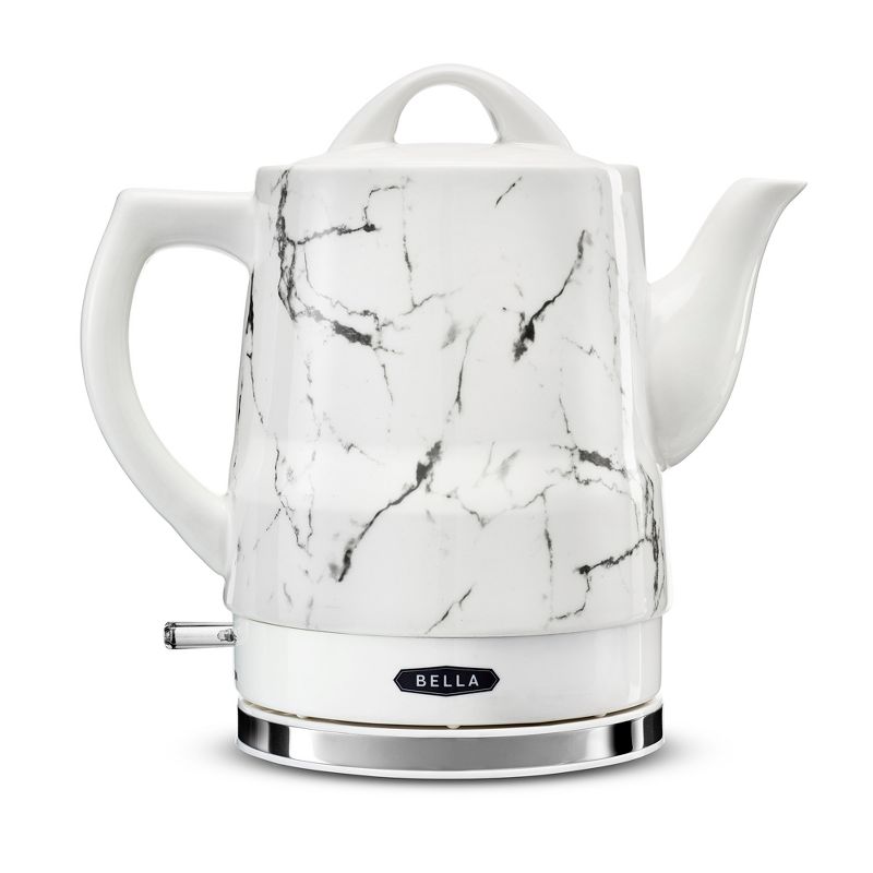 Bella 14743 Stylish 1.5 Liter 1350 Watt Long Neck Spout Ceramic Cordless Electric Kettle with 360 Degree Swivel Base, White Marble