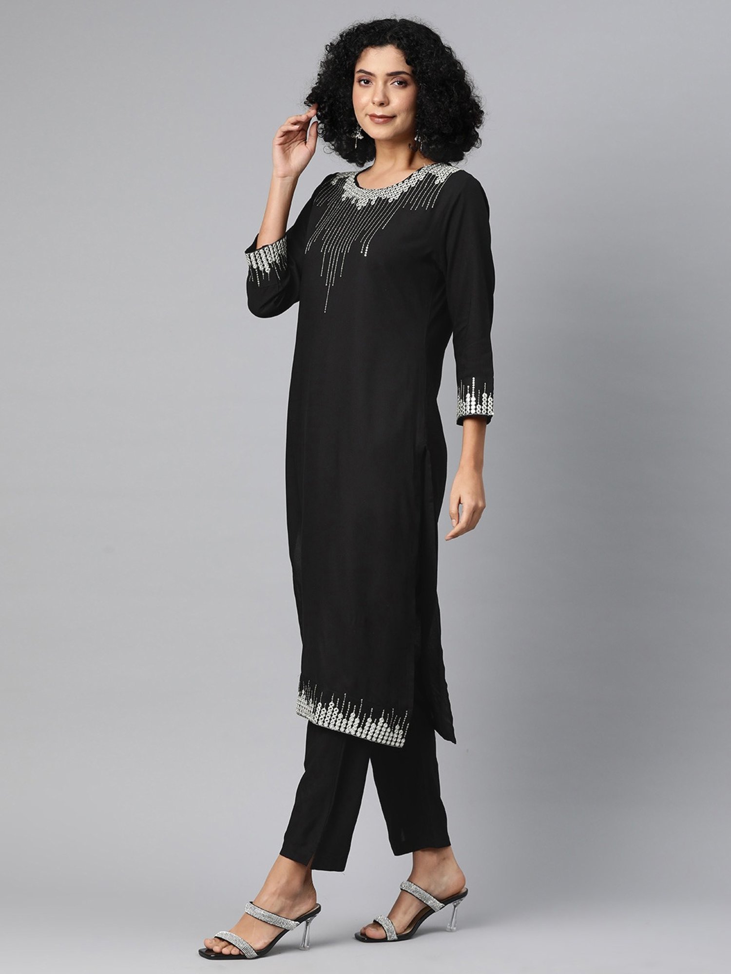 READIPRINT FASHIONS Black Embroidered Kurta Pant Set With Dupatta